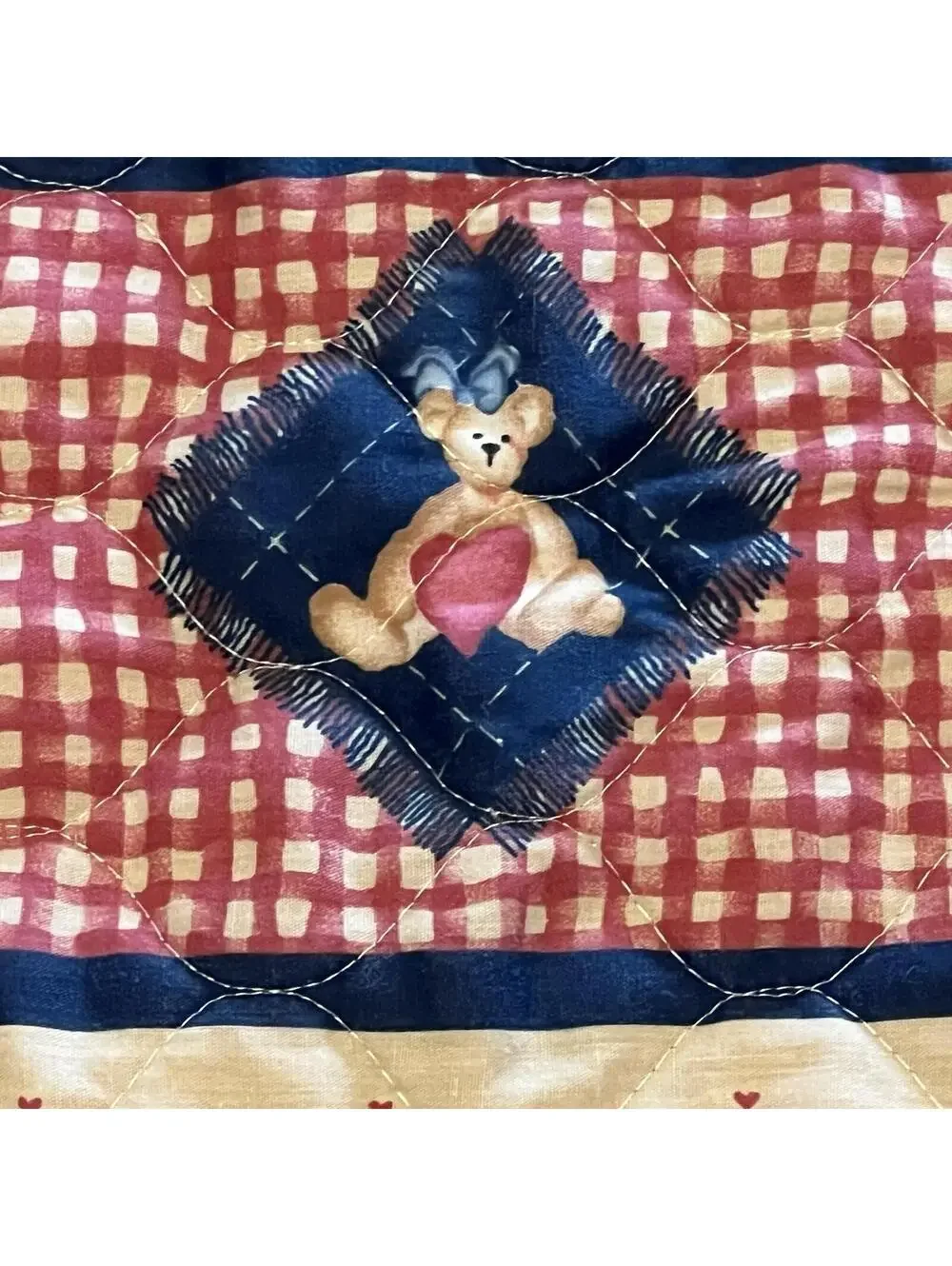 Teddy Bear Bunny Rabbit Vintage Quilted Baby Blanket 34x43 Nursery No Rips